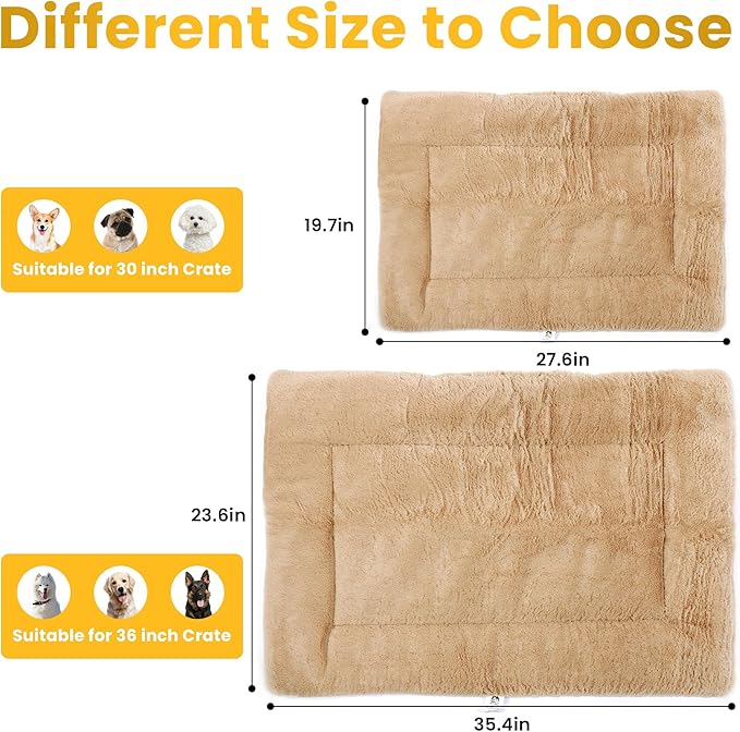 Dog Beds Crate Pad for Large Dogs, Cat Bed Washable Dog Crate Pad Dog Bed Mat Washable Dog Beds Anti-Slip & Anti-Scratch Pet Sleeping Mat (Khaki,L)