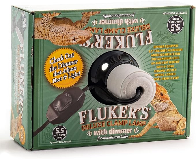 Fluker's Repta-Clamp Lamp, Heavy Duty Clamp Light For Reptiles, UL/CUL Approved, with Dimmable Switch, 5.5"