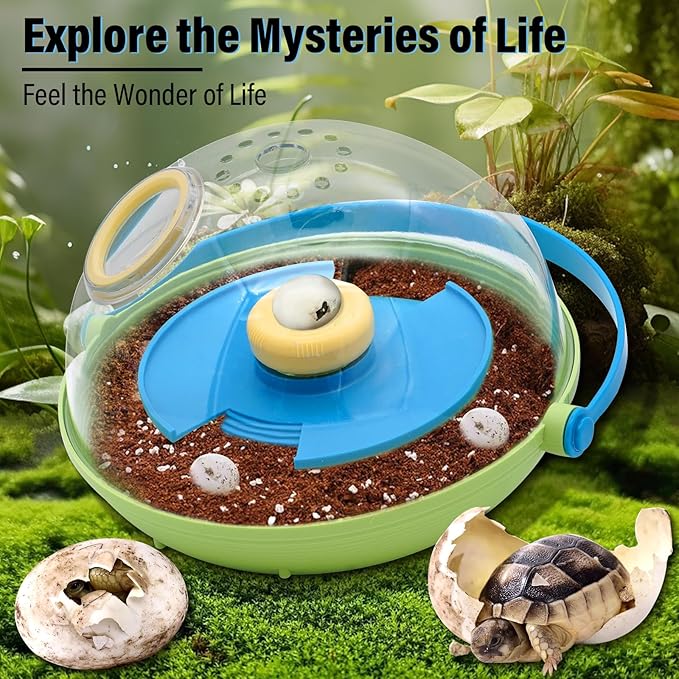 3 in 1 Tortoise Egg Incubator, Portable Tortoise Turtle Egg Incubator, Tortoise Breeding Box, Incubation, Feeding and Hibernation, Holds 6 Tortoise Reptile Eggs, 360-Degree Observation