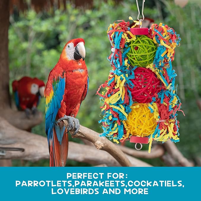 6 Pack Bird Colorful Chewing Toys Parrot Foraging Shredder Toys Shred Hanging Foraging Toys,Comfy Perch Parakeet Toys for Rope Bungee Bird Toy