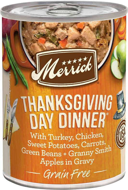 Merrick Grain Free Wet Dog Food, Premium Gluten Free Canned Adult Dog Food, Thanksgiving Day Dinner - (Pack of 12) 12.7 oz. Cans