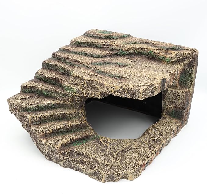 Resin Reptile Hideouts Cave Habitat Decor for Gecko Leopard Lizards Toad Turtle (B- Extra Large)