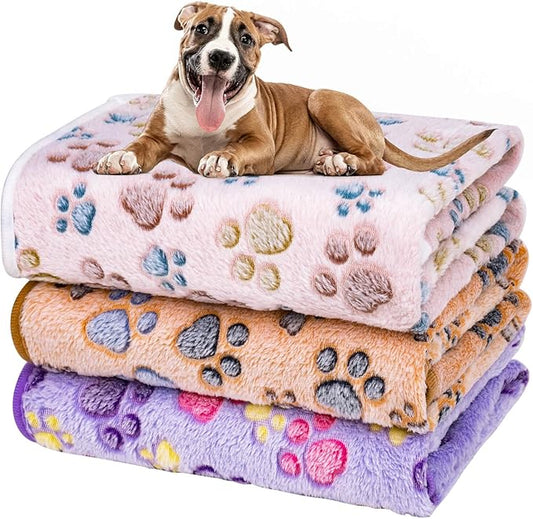 Dono 1 Pack 3 Dog Blankets, Soft Fluffy Fleece Pet Blanket Warm Sleep Mat Paw Print Design Puppy Kitten Throw Blanket Doggy Mat, Blanket for Dogs