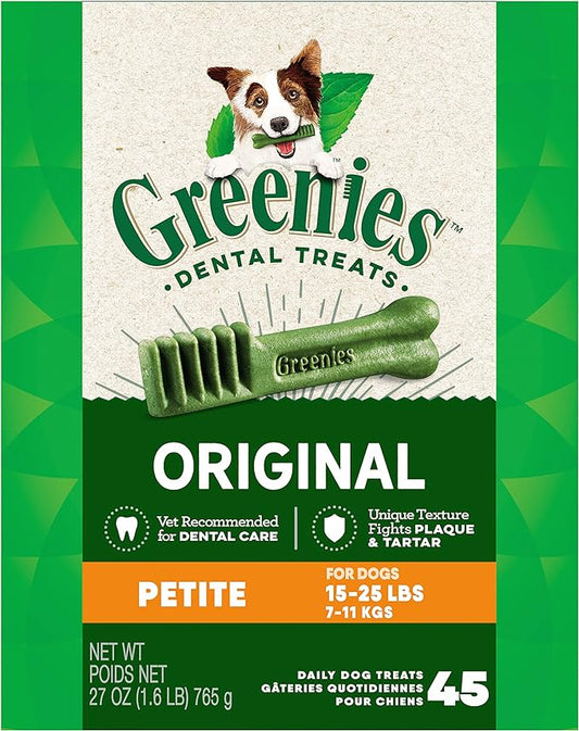 Greenies Original Petite Natural Dental Care Dog Treats, 27 oz. Pack (45 Treats)