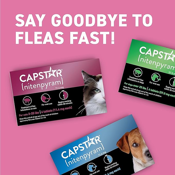 CAPSTAR (nitenpyram) Oral Flea Treatment for Cats, Fast Acting Tablets Start Killing Fleas in 30 Minutes, Cats 2-25 lbs, 12 Doses