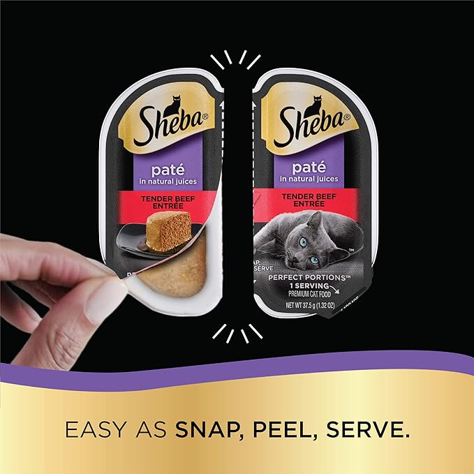 SHEBA PERFECT PORTIONS Paté Wet Cat Food Trays (36 Count, 72 Servings), Savory Chicken, Tender Beef, Tender Whitefish & Tuna Entrée, Easy Peel Twin-Pack Trays