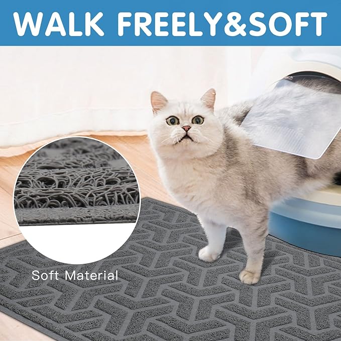 UPSKY Cat Litter Mat, Litter Trapping Mat Soft on Kitty Paws, Large Litter Box Mat 35" x 24" Scatter Control for Cat Litter, Waterproof and Extra Large Litter Box Carpet.