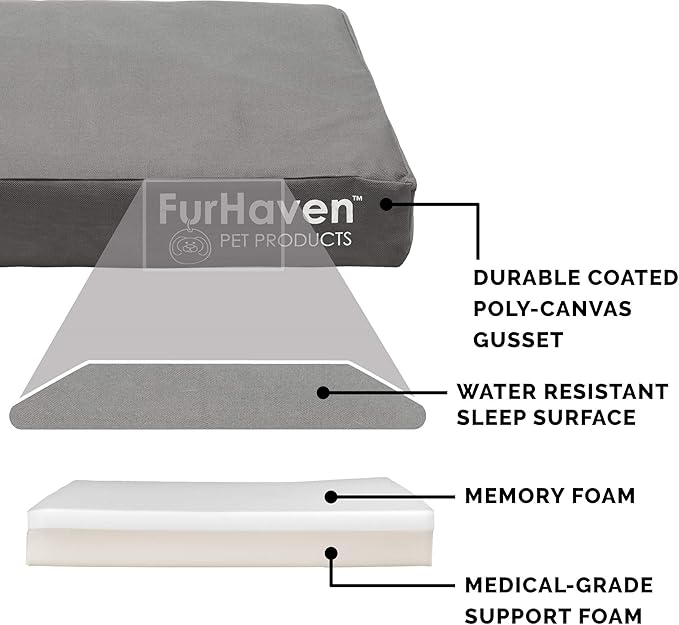 Furhaven Water-Resistant Memory Foam Dog Bed for Medium/Small Dogs w/ Removable Washable Cover, For Dogs Up to 35 lbs - Indoor/Outdoor Logo Print Oxford Polycanvas Mattress - Stone Gray, Medium