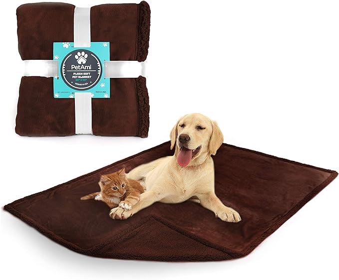 PetAmi WATERPROOF Dog Blanket for Medium Large Dog, Pet Puppy Blanket Couch Cover Protection, Sherpa Fleece Cat Blanket, Sofa Bed Furniture Protector Reversible Soft Plush Washable, 60x40 Brown Brown