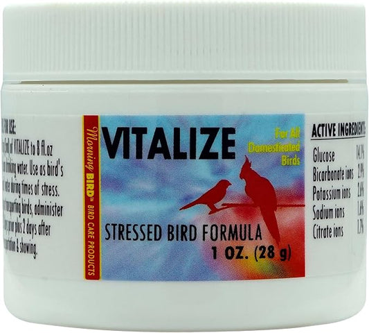 Morning Bird Vitalize, Supplement for Sick, Injured, or Stressed Caged Birds; Dehydration and Exhaustion Treatment for Parakeets, Cockatiels, Budgies, Finches, Canaries, and Parrots, 1 oz