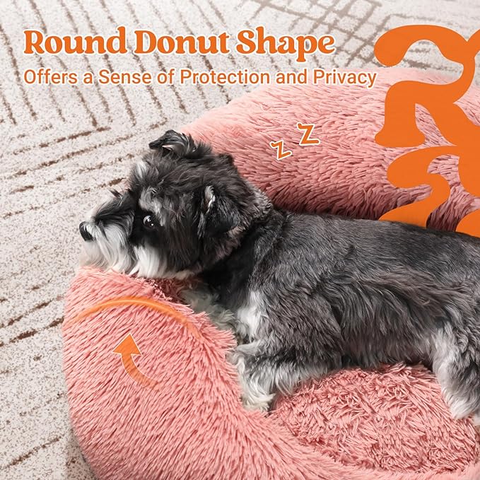 rabbitgoo Calming Dog Bed for Small Dog, 27 inches Pet Bed Washable, Fluffy Round Bed, Non-Slip Plush Large Cat Bed, Soft Cushion for Puppy, Pink