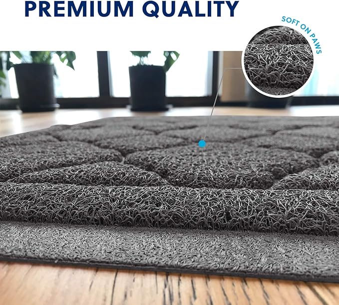 WePet Cat Litter Box Mat, Kitty Premium PVC Pad, Durable Trapping Rug, Phthalate Free, Urine-Resistant, Scatter Control, L 35 x 23 Inch, Black