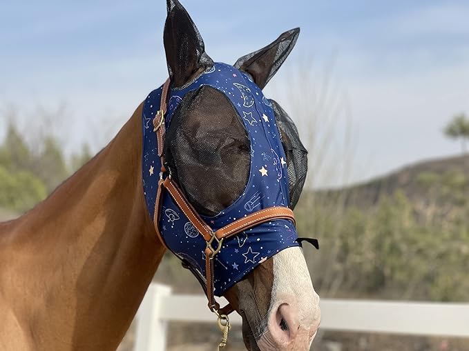 TGW RIDING Horse Fly Mask Super Comfort Horse Fly Mask Elasticity Fly Mask with Ears We Only Make Products That Horses Like (Midnight Blue, Medium)