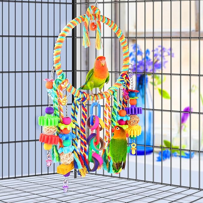 KATUMO Bird Toys 2 Pack Parrot Swings Conure Rope Rings Parakeet Perches Cockatiel Chew Toys for Lovebirds, Finches, Parakeets, Budgies, Conures, Small Birds