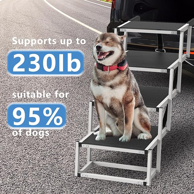 Dog Stairs for Large Dogs - 4 Step Foldable Dog Ramp for Car Non-Slip Surface Support up to 230lbs - Suitable for Small SUV, Sofas, Beds