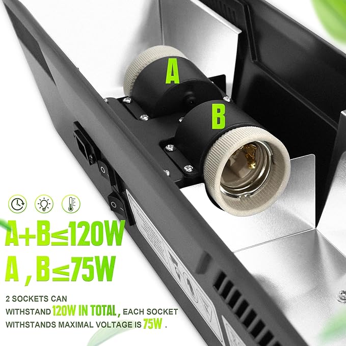 Reptile Terrarium Hood Light Fixture, Dual Lamp Paludrium Hood with Independent On/Off for Reptile Glass Terrariums Suitable UVB UVA Bulb (Bulbs Not Included)