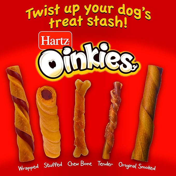 Hartz Oinkies Natural Smoked Pig Skin Twist Bacon Wrapped Xl Dog Treat Chews - 2 Pack
