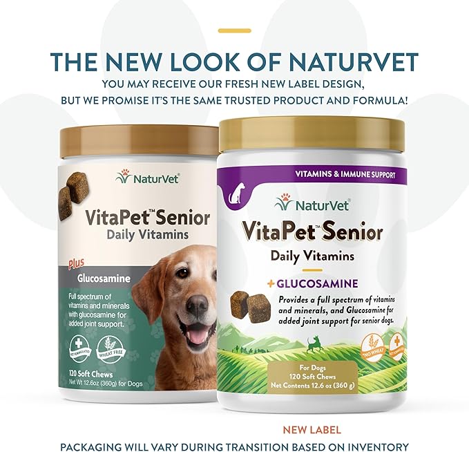 NaturVet VitaPet Senior Daily Vitamin Dog Supplements Plus Glucosamine – Includes Full-Spectrum Vitamins, Minerals – Joint Support for Older, Active Dogs – 120 Ct. Soft Chews