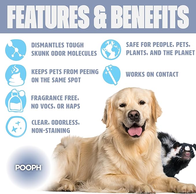 Pooph Skunk Odor Eliminator, 32oz Spray - Dismantles Skunk Odors on a Molecular Basis from Pets & Anything Else, Proprietary Formula Breaks Down Skunk Oils, Eliminates Odor on Clothing & More