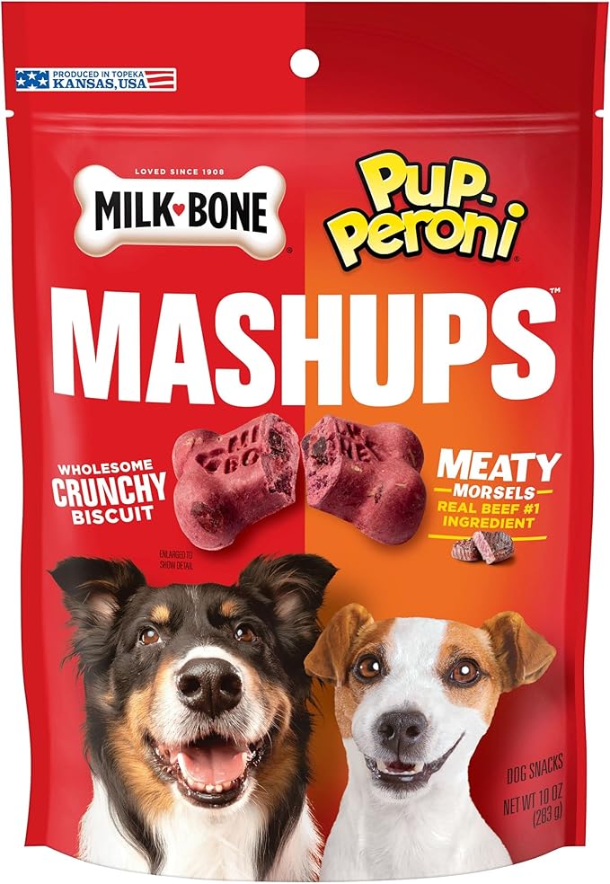 Milk-Bone and Pup-Peroni Mashups Dog Treats, 10 Ounce (Pack of 5), Crunchy Biscuit with Meaty Morsels