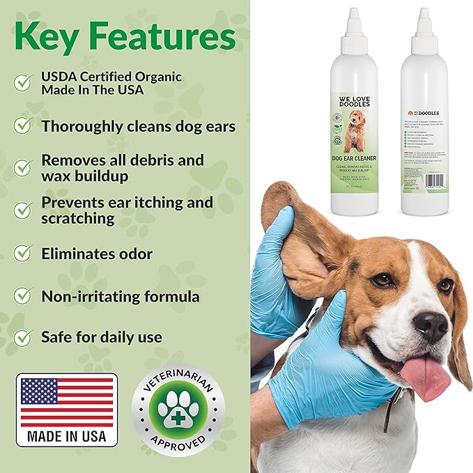 We Love Doodles Organic Dog Ear Cleaner | Ear Wash for Dogs | Made in USA | Natural | Clean Ear Drops | Prevents Infection, Itching & Odor | Puppy Ear Cleanser | Pet Cleaning Ears Solution