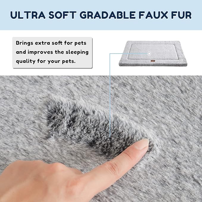Pet Bed Mat, Large Dog Beds for Crate, 42x27 in, Soft Faux Fur, Washable Anti-Slip, Kennel Mat for Sleeping, Grey