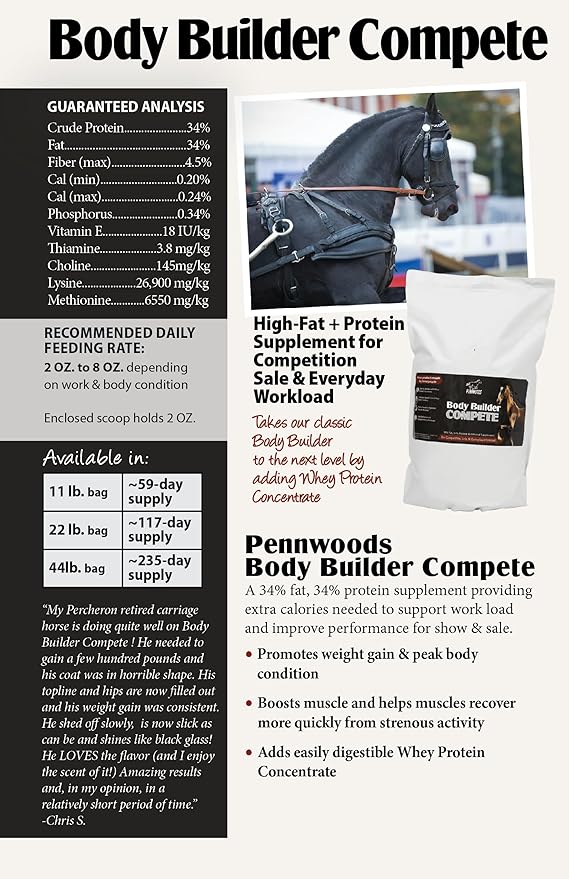 Body Builder Compete: Advanced Horse Weight Gain Supplement, Designed for Competition and Sale, 11lb Bag