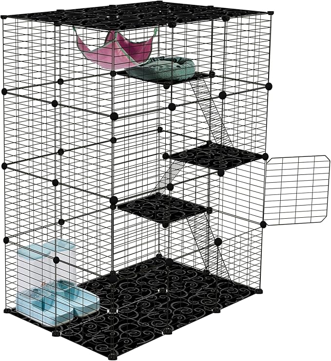 4-Tier Cat Cages Indoor, DIY Cat Enclosure, Cat Playpen Catio Detachable Metal Wire Kennels Pet Crate Large Exercise Place Ideal for 1-3 Cat