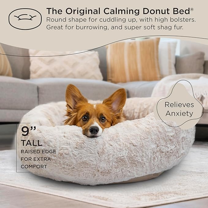 Best Friends by Sheri The Original Calming Donut Cat and Dog Bed in Lux Fur Oyster, Medium 30"