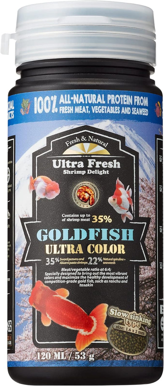 Ultra Fresh Sinking Goldfish Food, Color Enhancing, Balanced Diet, All Natural Ingredients, Clear Water Formula, Slow Sinking Gold Fish Pellets, Goldfish Ultra Color (1.87 oz)