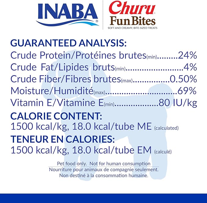 INABA Churu Fun Bites for Dogs, Soft & Chewy Baked Chicken Wrapped Filled Dog Treats with Vitamin E, 0.42 Ounces per Tetra, 8 Tetras per Box, Chicken with Sweet Potato Recipe