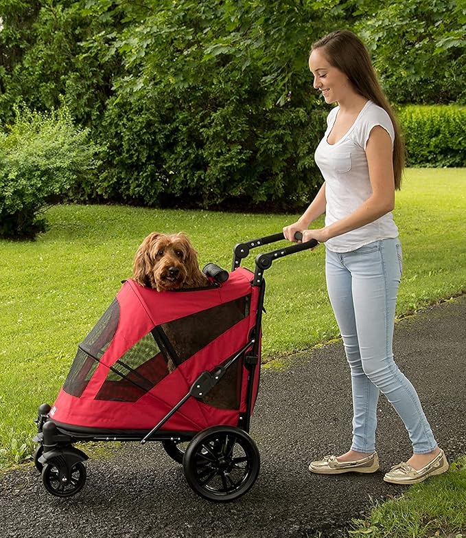 Pet Gear NO-Zip Pet Stroller with Dual Entry, Push Button Zipperless Entry for Single or Multiple Dogs/Cats, Pet Can Easily Walk in/Out, No Need to Lift Pet, Gel-Filled Tires, 1 Model, 4 Colors