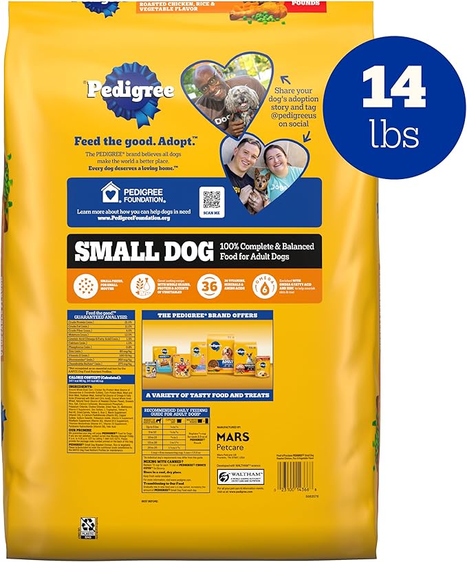 Pedigree Complete Nutrition Adult Small Dog Dry Dog Food, Roasted Chicken, Rice & Vegetable Flavor, 14 lb. Bag