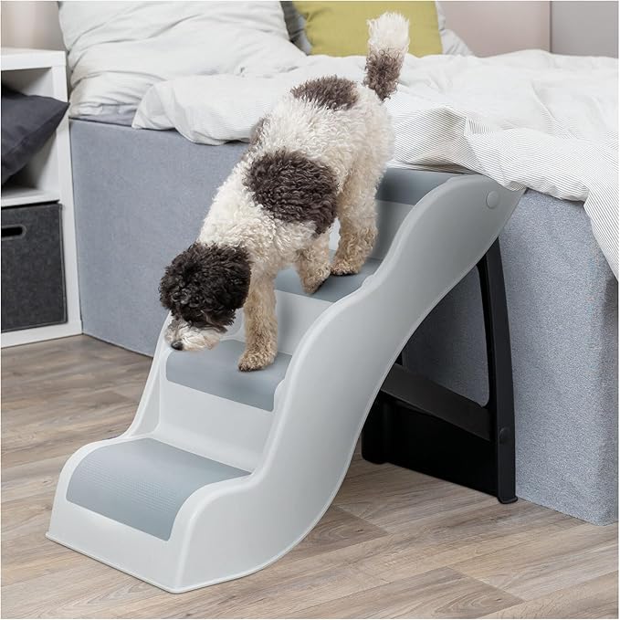 TRIXIE 4 Step Pet Stairs, Lightweight and Collapsible, Easy to Store, Non-Slip Treads, Ideal for Dogs and Cats, Gray