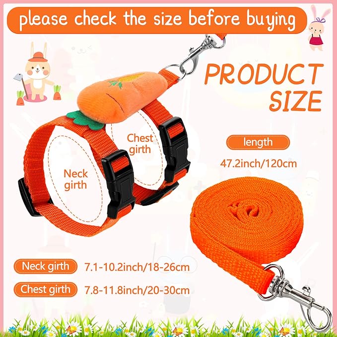 4 Sets Adjustable Bunny Rabbit Harness and Leash Set Small Pet Cute Vest Harness Leash with Decoration for Bunny Ferret Small Pets(Fruit)