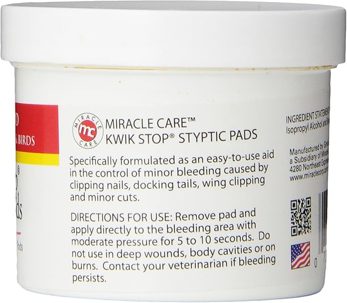 Kwik Stop Styptic Pads For Dogs, Cats, and Birds, Fast-Acting Blood Stop Pads For Pets, Quick Stop Bleeding Pads For Dog Nail Clipping, Minor Cuts, Grooming, 90 count