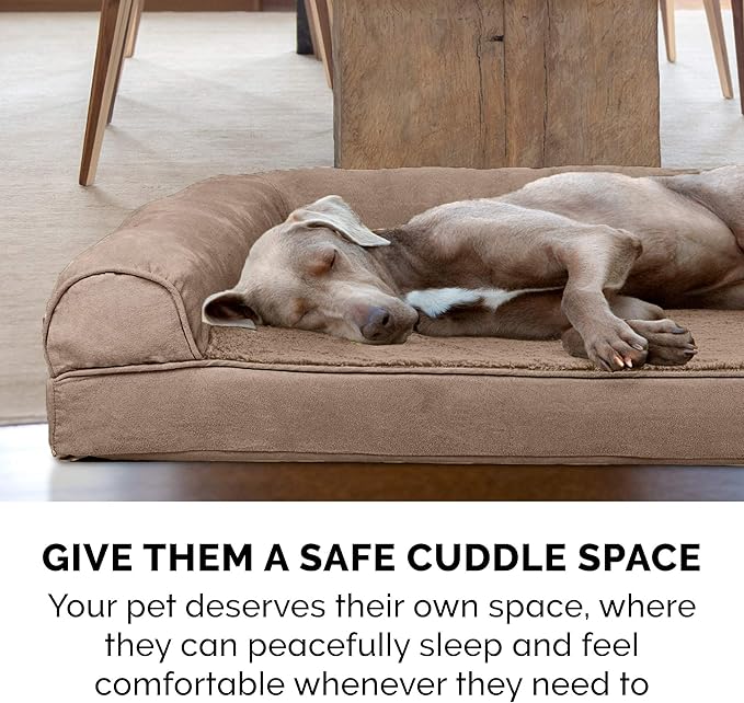Furhaven Orthopedic Dog Bed for Medium/Small Dogs w/ Removable Bolsters & Washable Cover, For Dogs Up to 35 lbs - Plush & Suede Sofa - Almondine, Medium