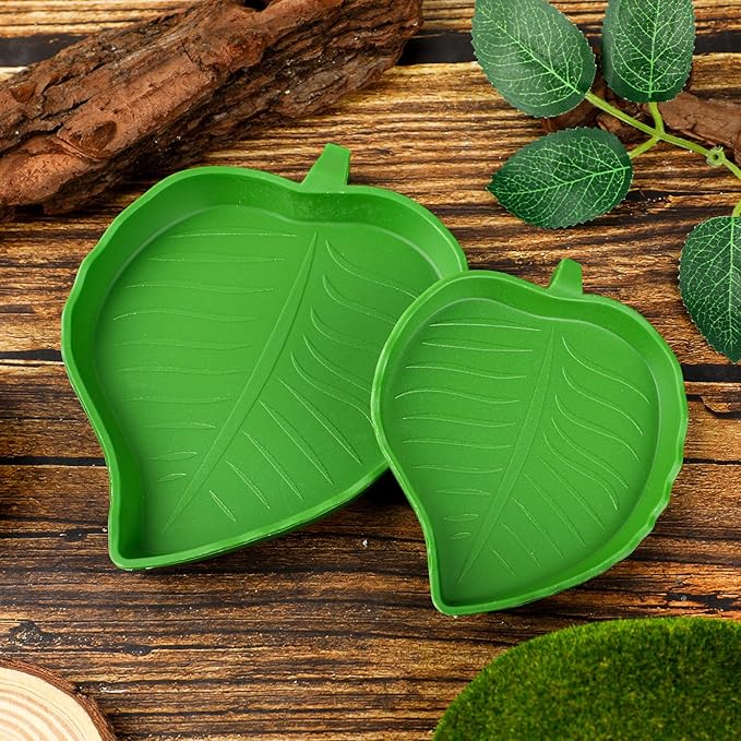 2 Pcs Turtle Water Bowl Reptile Bowls Reptile Food Dish Leaf Shape Turtle Bowl Reptile Food Water Bowl Reptile Plate Dish Drinking Bowl Flat Drinking Bowl Water Plate for Crawl Pet