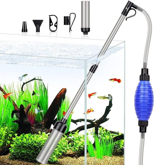 Aquarium Siphon Vacuum Cleaner, 256GPH/80GPH Quick Fish Tank Cleaner, Aquarium Gravel Cleaner Kit with Adjustable Water Flow for Sand Cleaning, Water Changing, Remove Dirt (Black New)