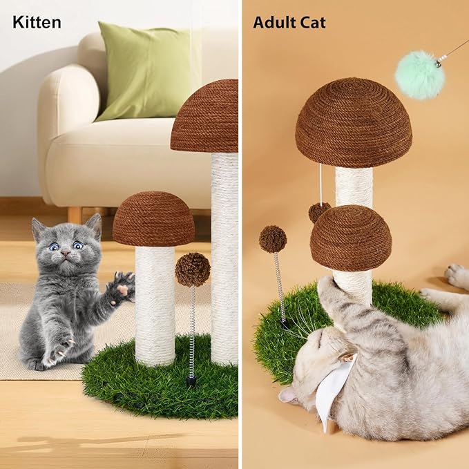Odoland Cat Scratching Post Mushroom Natural Durable Sisal Board Scratcher for Kitty’s Health and Good Behavior, Furniture Scratch Deterrent Accessories for Cats Brown