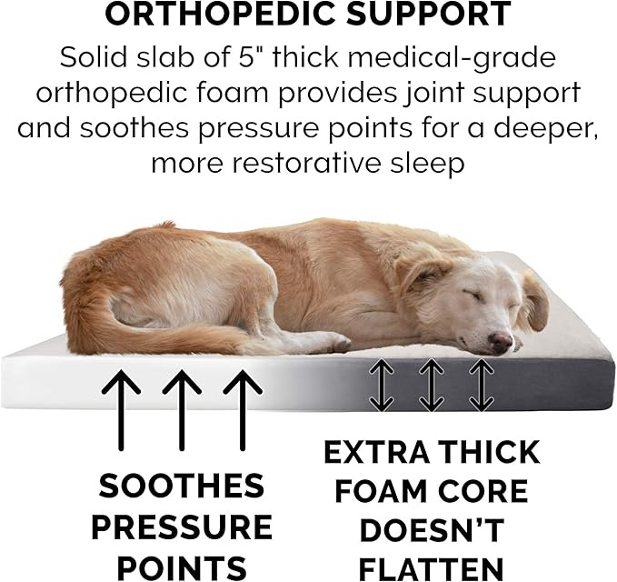 Furhaven Orthopedic Dog Bed for Large Dogs w/ Removable Washable Cover, For Dogs Up to 125 lbs - Sherpa & Suede Mattress - Gray, Jumbo Plus/XXL