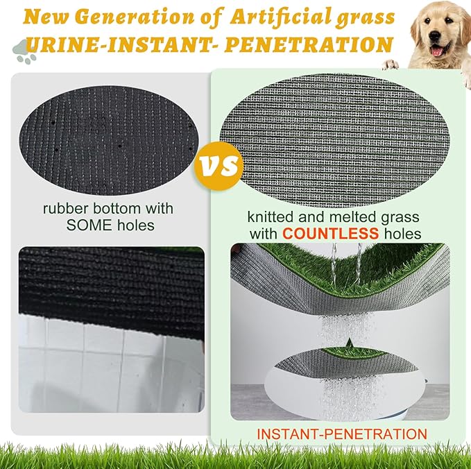 MEEXPAWS Dog Grass Pad with Tray/Foldable Liner Base Large, Dog Litter Box Artificial Grass Pee Pad for Indoor Dog Potty, Odor Free Instant-Penetration Hemmed Edge Dog Potty Grass, 2 PCS Reusable Pad