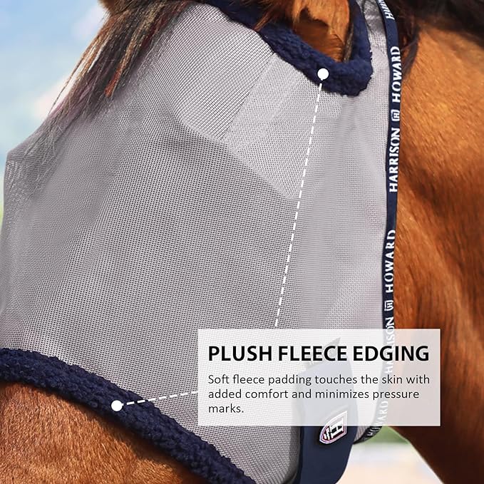 Harrison Howard All Round Mesh Horse Fly Mask UV Protective with Fleece Padded Edging Grey L