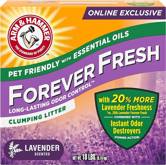 Arm & Hammer Forever Fresh Clumping Cat Litter Lavender, MultiCat 18lb With 20% More Lavender Freshness, Pet Friendly With Essential Oils