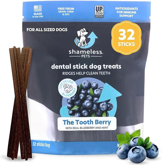 Shameless Pets Toothberry Dental Chews for Dogs - Dental Sticks, Treats for Dog Breath Freshener and Teeth Cleaning, Natural Dental Treats, Dog Chews for Teeth Cleaning, Free from Corn and Soy