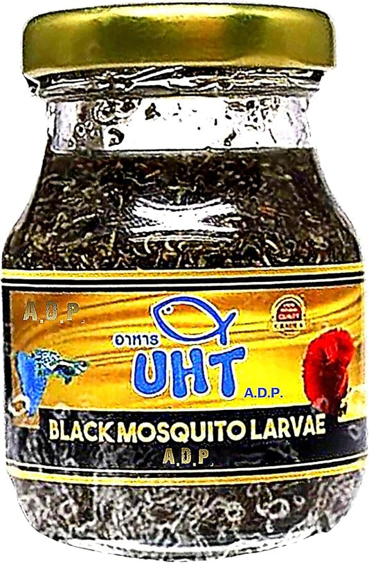 UTH Fish Food Black Mosquito Larvae 75 g. Tropical Fish Food Grow Faster & Color Enhancer Slow Sinking Like Pellets High Protein 74% for All Tropical Fish Feed & Small Fish Breeding Fish Care