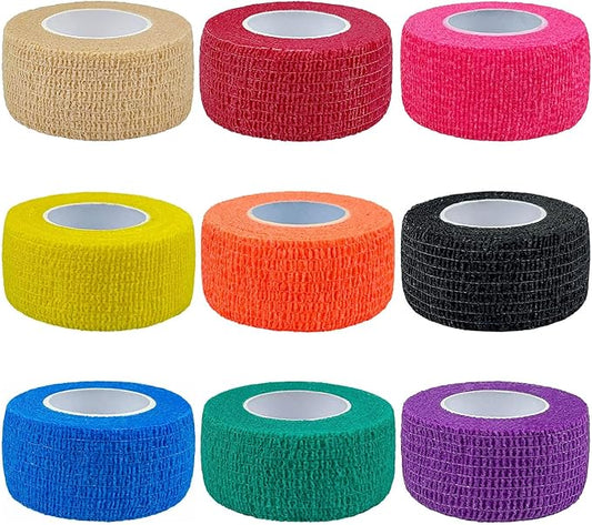 Self Adhesive Bandage Wrap, 9 Pack 1" x 5 Yards, Athletic Tape, Elastic Bandage, Self Stick Wrap for Ankle, Wrist, Finger, Sports (Multi Colors)