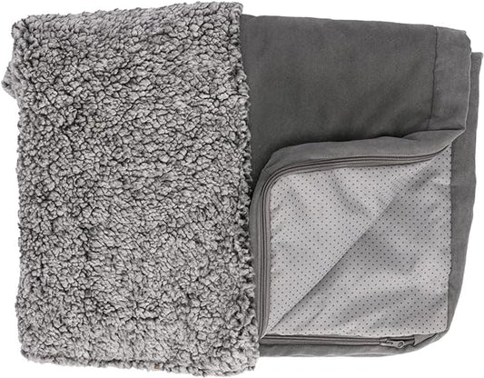 Furhaven Replacement Dog Bed Cover Berber & Suede Blanket Top Mattress, Machine Washable - Gray, Medium