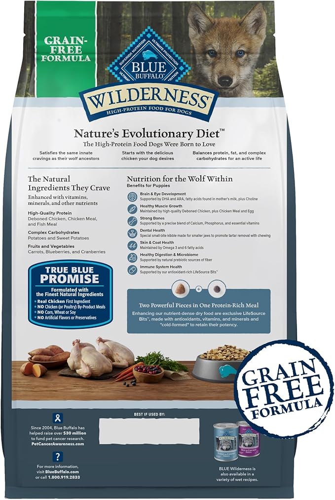 Blue Buffalo Wilderness Puppy High-Protein Dry Dog Food with Real Chicken, Grain-Free, Made in the USA with Natural Ingredients, Chicken, 4.5-lb. Bag