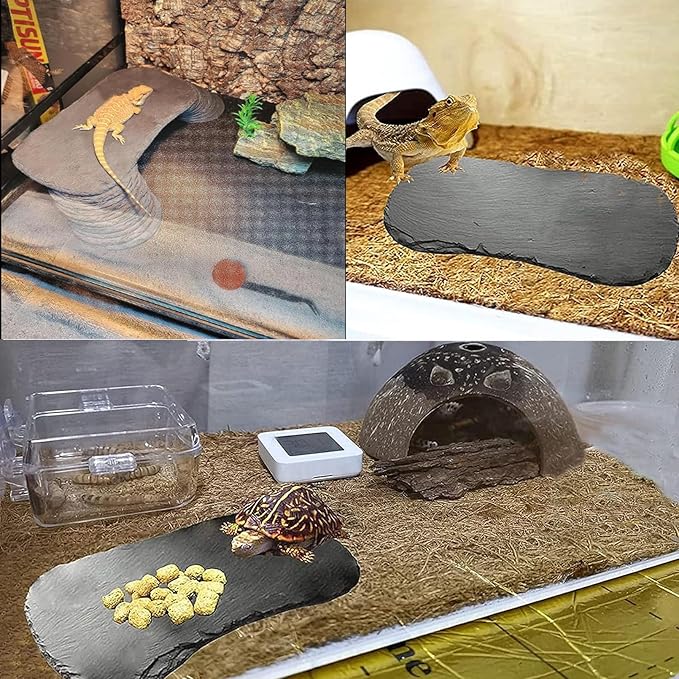 Reptile Basking Platform 13.7''x8.3'' Turtle Rock Slate Feeding Bowl Food Dish Feeding Plate TortoiseBathing Resting Platform for Lizard Gecko Bearded Dragon Chameleon Snake Frog